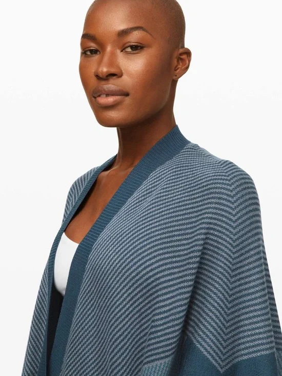 Lululemon Here For Serenity Cashmere Blend Wrap Blue Cozy Luxe Shall Cardigan OS - Picture 8 of 10